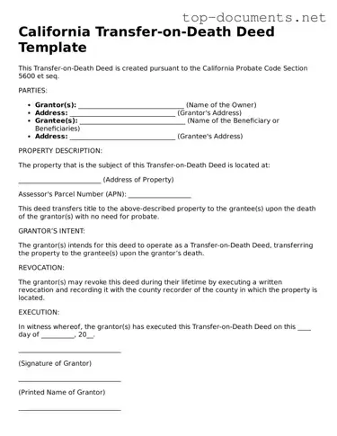 Printable Transfer-on-Death Deed Form for the State of California