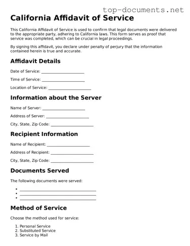 Printable Affidavit of Service Form for the State of California