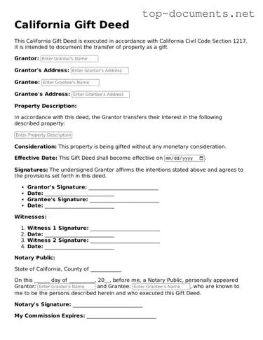 Printable Gift Deed Form for the State of California