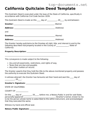 Printable Quitclaim Deed Form for the State of California