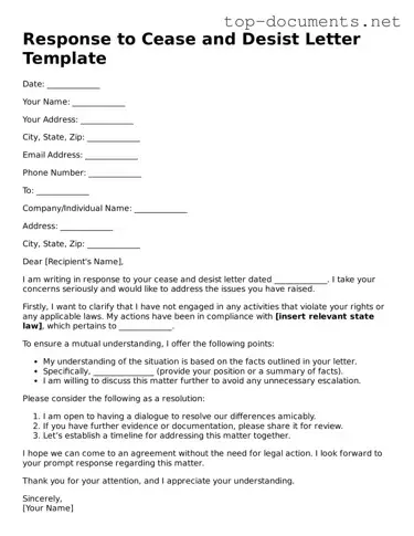 Attorney-Verified Response to a Cease and Desist Letter Form