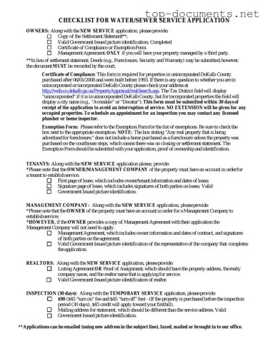 Free Dekalb County Water Application PDF Form