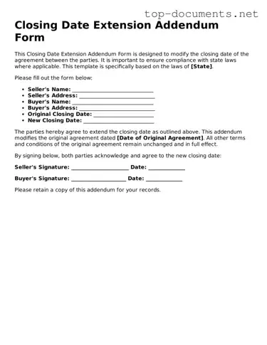 Attorney-Verified Closing Date Extension Addendum Form Form