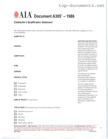 Free AIA A305 PDF Form