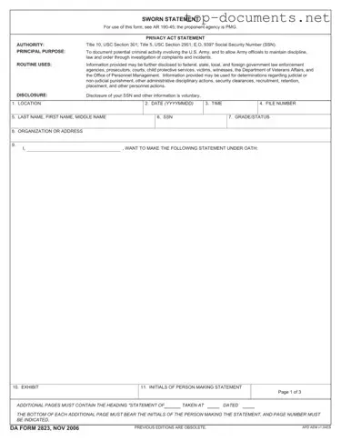 Free Da 2823 PDF Form