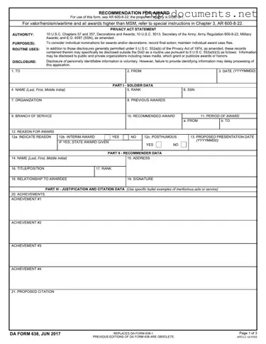 Free Da 638 PDF Form