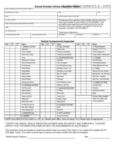 Free Dot Vehicle Inspection PDF Form