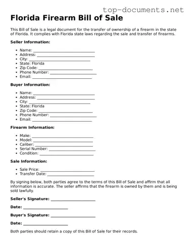 Printable Firearm Bill of Sale Form for the State of Florida