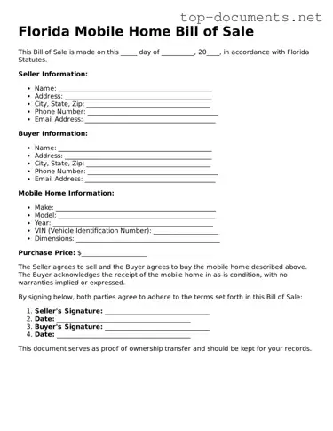 Printable Mobile Home Bill of Sale Form for the State of Florida