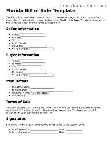 Printable Bill of Sale Form for the State of Florida