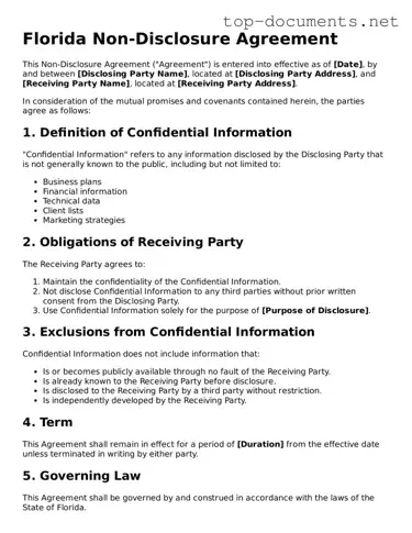 Printable Non-disclosure Agreement Form for the State of Florida