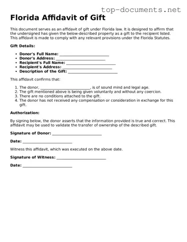 Printable Affidavit of Gift Form for the State of Florida