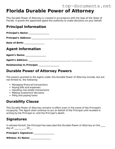 Printable Durable Power of Attorney Form for the State of Florida