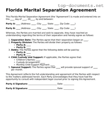 Printable Marital Separation Agreement Form for the State of Florida