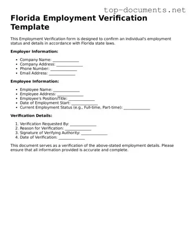 Printable Employment Verification Form for the State of Florida