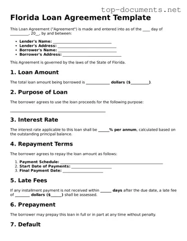 Printable Loan Agreement Form for the State of Florida