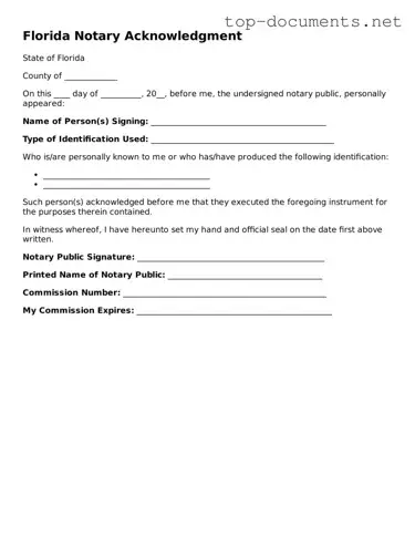 Printable Notary Acknowledgement Form for the State of Florida