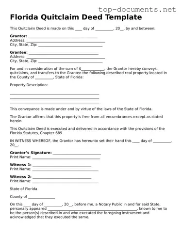 Printable Quitclaim Deed Form for the State of Florida