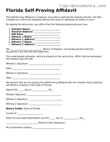 Printable Self-Proving Affidavit Form for the State of Florida
