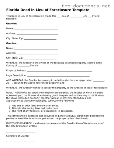 Printable Deed in Lieu of Foreclosure Form for the State of Florida