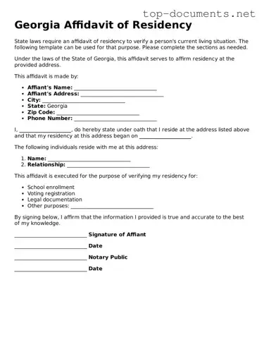 Printable Affidavit of Residency Form for the State of Georgia