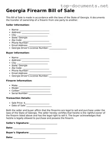 Printable Firearm Bill of Sale Form for the State of Georgia