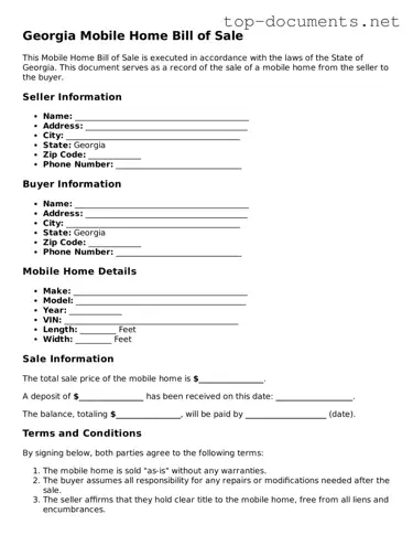 Printable Mobile Home Bill of Sale Form for the State of Georgia