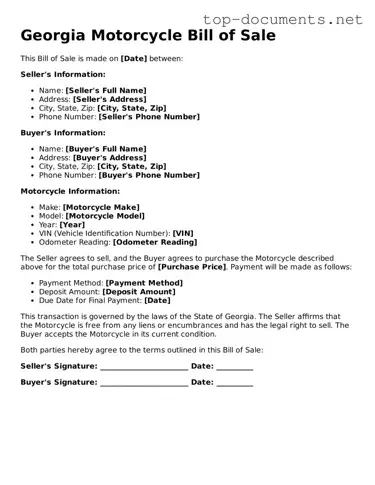 Printable Motorcycle Bill of Sale Form for the State of Georgia