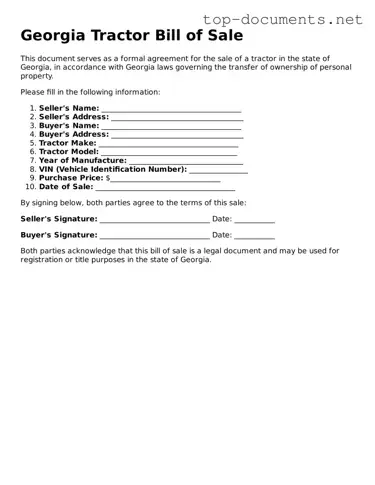 Printable Tractor Bill of Sale Form for the State of Georgia