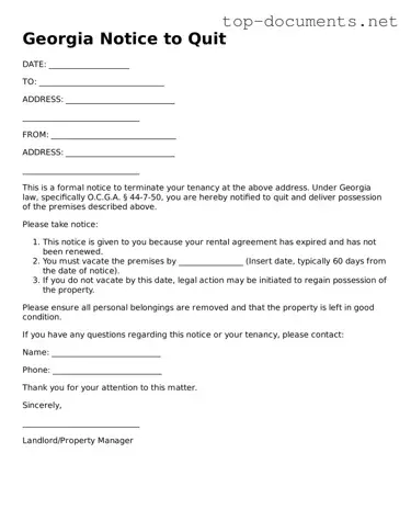 Printable Notice to Quit Form for the State of Georgia