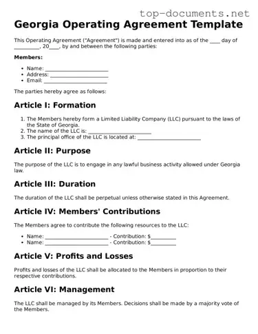 Printable Operating Agreement Form for the State of Georgia