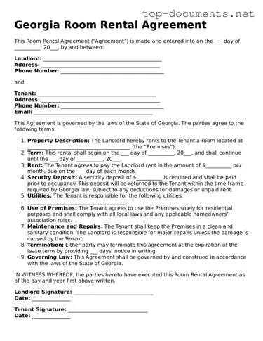 Printable Room Rental Agreement Form for the State of Georgia