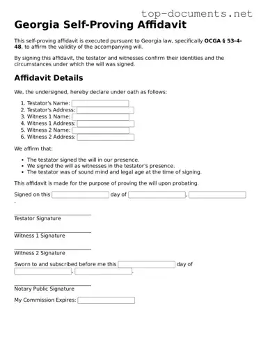 Printable Self-Proving Affidavit Form for the State of Georgia
