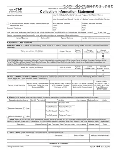 Free IRS 433-F PDF Form