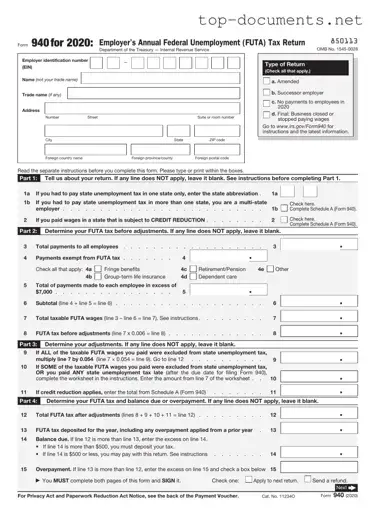 Free IRS 940 PDF Form