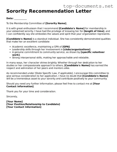 Attorney-Verified Sorority Recommendation Letter Form