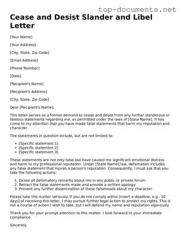 Attorney-Verified Cease and Desist Slander and Libel Letter Form