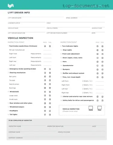 Free Lyft Inspection PDF Form