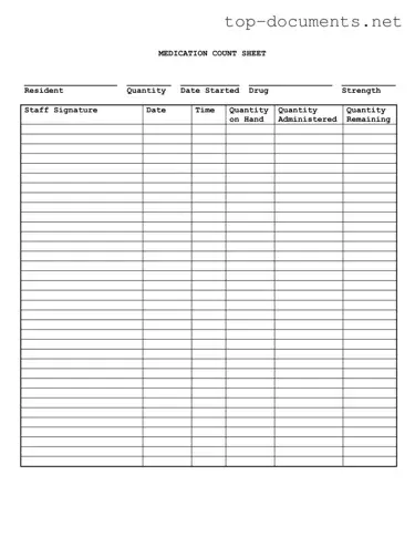 Free Medication Count Sheet PDF Form