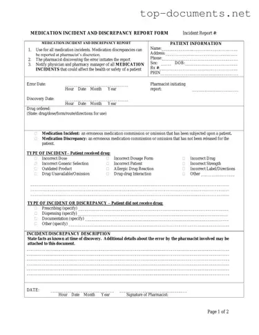 Free Medication Error PDF Form