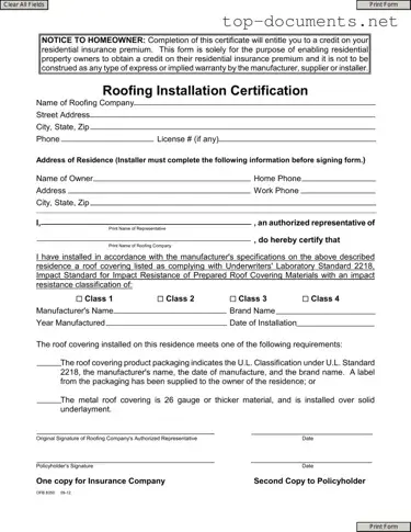 Free Roofing Certificate PDF Form