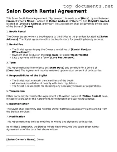 Attorney-Verified Salon Booth Rental Agreement Form