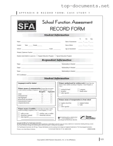Free School Function Assessment PDF Form