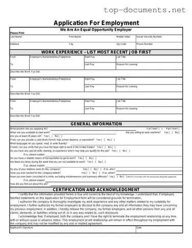 Free Spanish Application Employment PDF Form