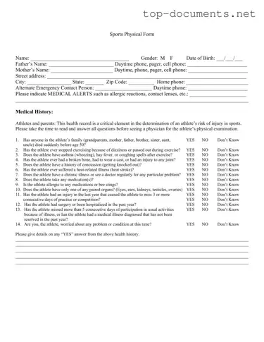 Free Sports Physical PDF Form