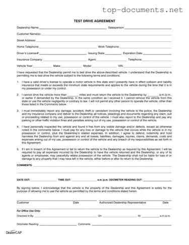 Free Test Drive PDF Form