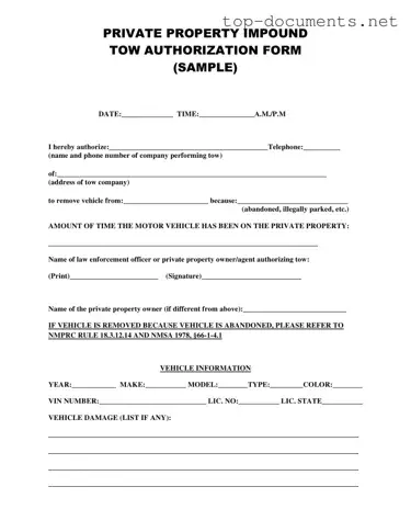 Free Tow Authorization PDF Form