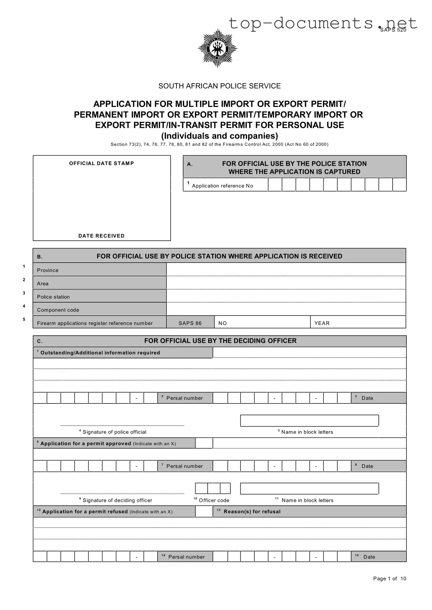 Free Saps 520 PDF Form