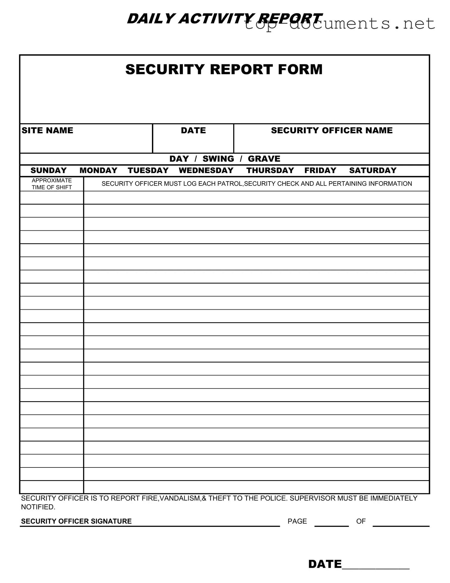 Free Security Guard Daily Report Sample PDF Form