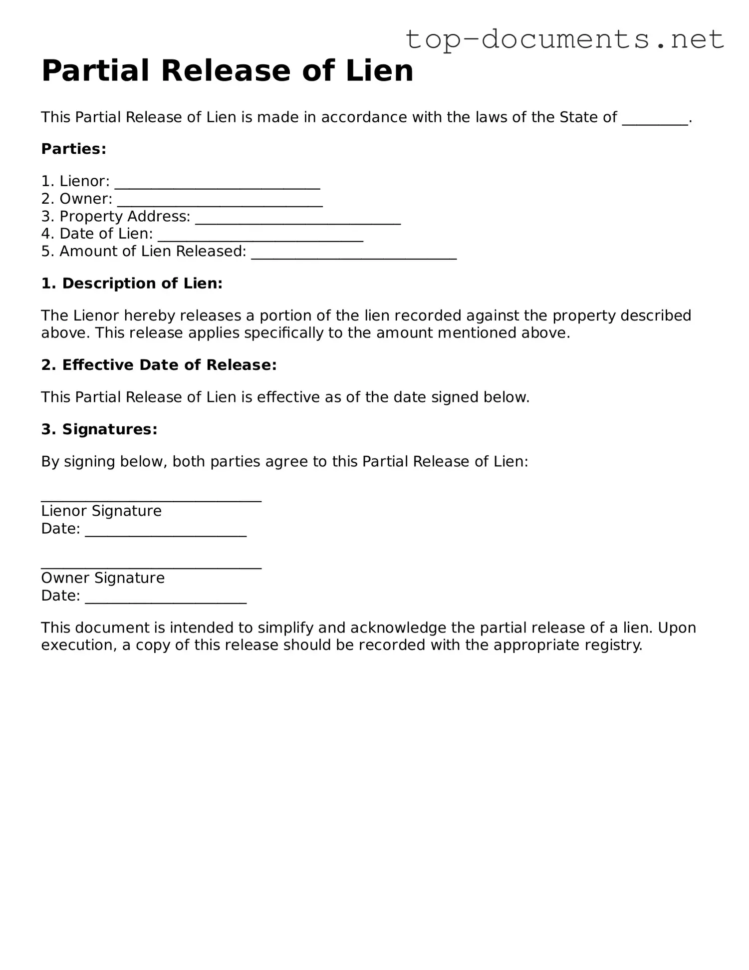 Attorney-Verified Partial Release of Lien Form